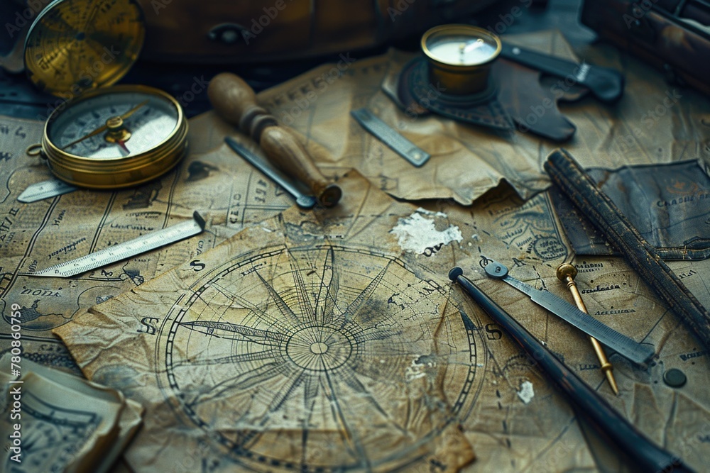 Poster assorted tools on a table, suitable for diy projects or home improvement websites
