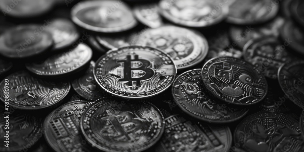 Aufkleber a pile of bitcoins stacked on top of each other. suitable for financial and cryptocurrency concepts
