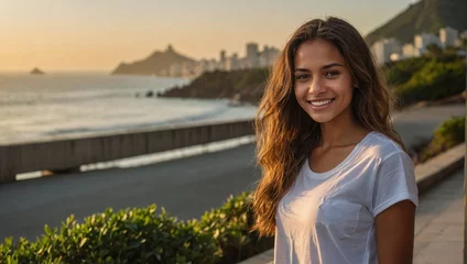 Fototapeten Jovem mulher brasileira em uma praia no Rio de Janeiro, Brasil © fbo.space