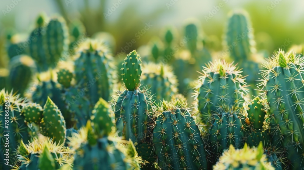Poster close up view of a group of cactus plants. ideal for desert or nature themed projects