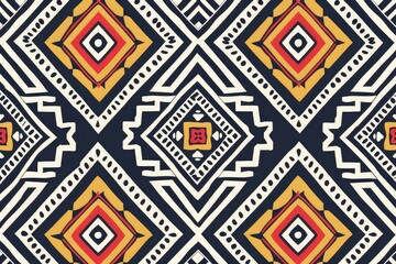 Geometric ethnic oriental pattern traditional Design for background, carpet, wallpaper, clothing, wrapping, Batik, fabric, Vector embroidery style, colorful, indan, mexican.