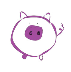 Funny, Little Pink Pig: Minimalist Painted - A Cute Wall Art Piece
