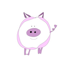 Funny, Little Pink Pig: Minimalist Painted - A Cute Wall Art Piece
