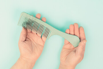 Comb with hair loss, health problem, issue of aging, alopecia areata by stress or infection, hairbrush - 780861724