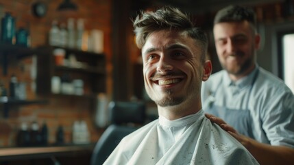 Fototapeta premium A man getting his hair cut at a barber shop. Suitable for barber shop promotions