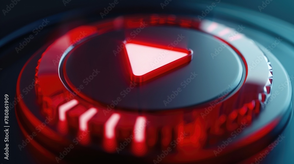 Poster A close up of a red button with a triangle symbol. Can be used for technology or warning concepts