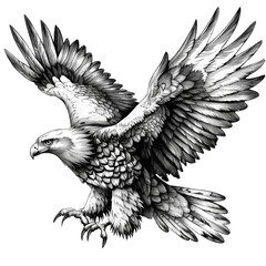 Eagle flying sketch hand drawn in doodle style on transparent background