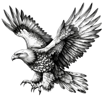 Eagle flying sketch hand drawn in doodle style on transparent background
