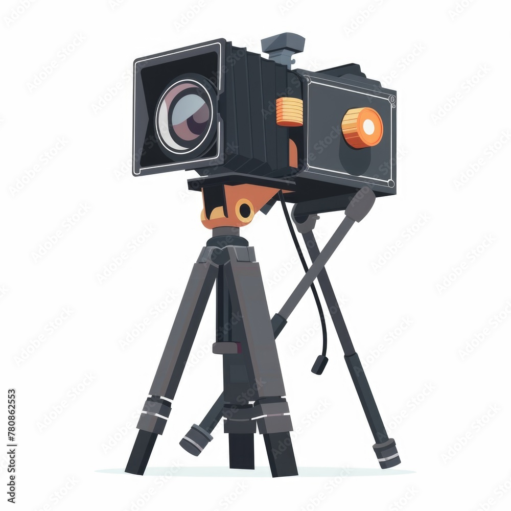 Poster a man standing with a camera on a tripod. perfect for photography enthusiasts