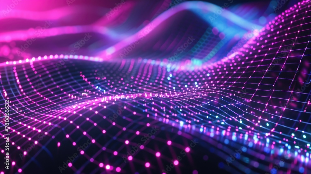 Poster computer screen with pink and blue background, suitable for technology concepts