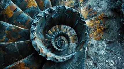 A spiral staircase with rusted paint. Suitable for industrial and urban themes