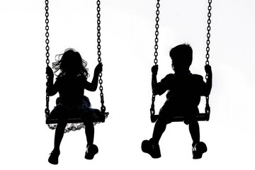 Children having fun on a swing, suitable for family and playground themes - obrazy, fototapety, plakaty