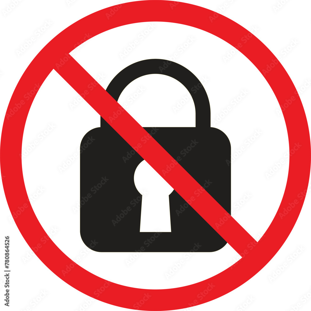 Poster no lock sign . blocking sign . no computer security password icon vector