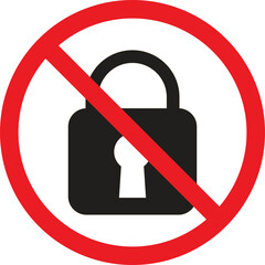No lock sign . Blocking sign . No computer security password icon vector
