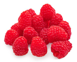 Raspberry isolated on white background. Fresh raspberies pile close up. Macro. - 780864977