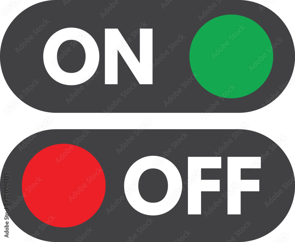 Poster on off icons with green and red buttons . on and off toggle switch buttons . vector illustration