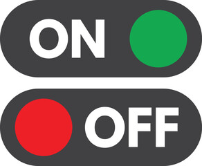 On off icons with green and red buttons . On and Off Toggle Switch Buttons . Vector illustration