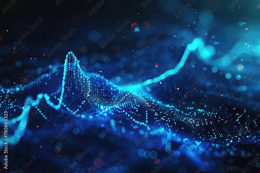 Poster abstract blue and black background with glowing lights. suitable for technology or futuristic themes