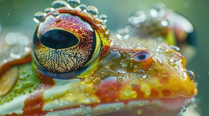 Close up of a frog's eye with water droplets. Suitable for nature and wildlife concepts - Powered by Adobe