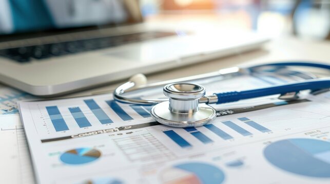 An image capturing the essence of healthcare business through a display of graphs showing data