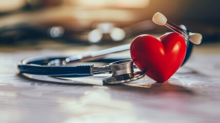 A symbolic image featuring a stethoscope and a red heart