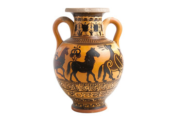 Classic Greek Amphora Vase with Mythological Art - Isolated on White Transparent Background, PNG
