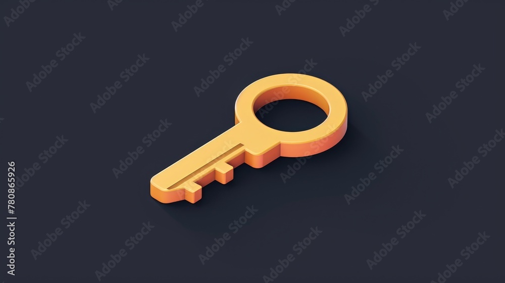 Poster A bright orange key placed on a sleek black surface. Ideal for concepts related to security and access control