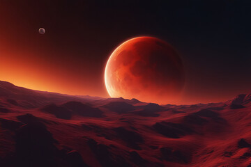 Red planet against a cosmic landscape