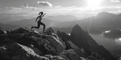 A person standing on top of a mountain, suitable for outdoor and adventure themes