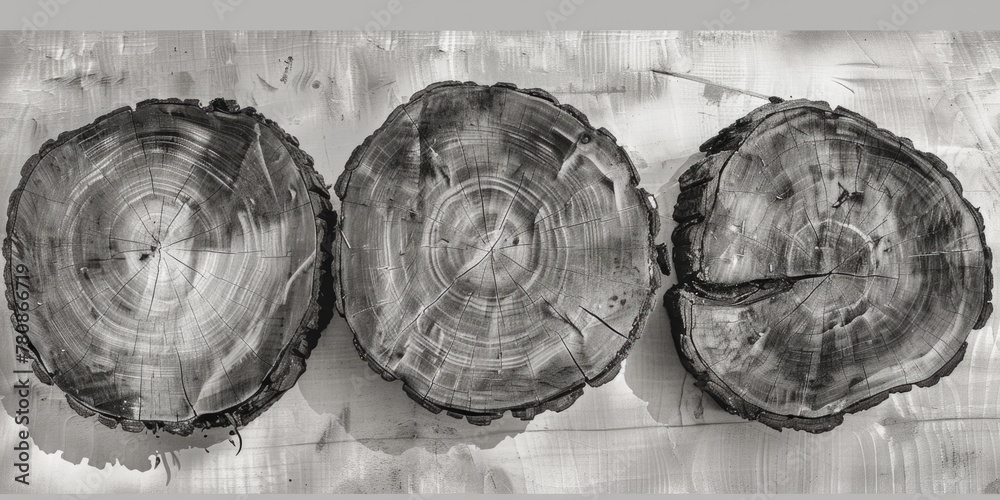 Poster A close-up photo of three slices of wood. Suitable for various design projects