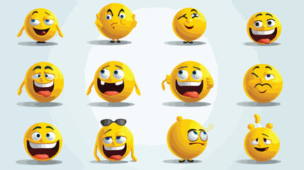 3d emoji in various points of view 2d flat cartoon