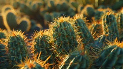 A close-up of a bunch of cactus plants. Suitable for botanical and desert-themed designs