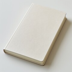 Fototapeta premium Plain white hardcover notebook with a minimalist design, closed and placed on a light surface, representing simplicity, blank space for ideas, and potential for creativity