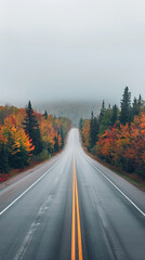 Empty Highway With Autumn Colors in Canadian Wilderness