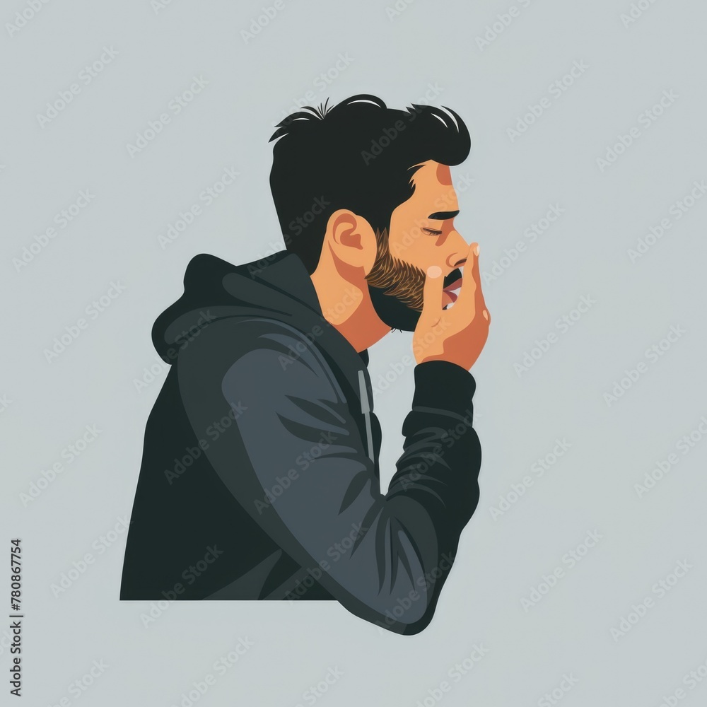 Poster a man with a beard talking on a cell phone, suitable for business or communication concepts