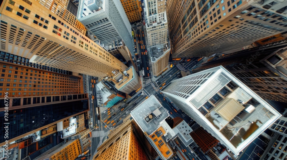 Poster a view of a city from the top of a building. perfect for urban design projects