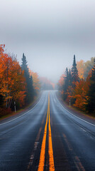 Empty Highway in Canadian Wilderness with Autumn Colors