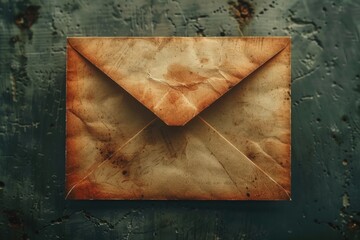 An antique envelope laying on a rustic wooden table. Perfect for vintage themes