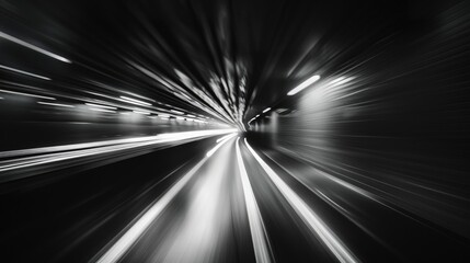 A black and white photo of a train going through a tunnel. Suitable for transportation themes