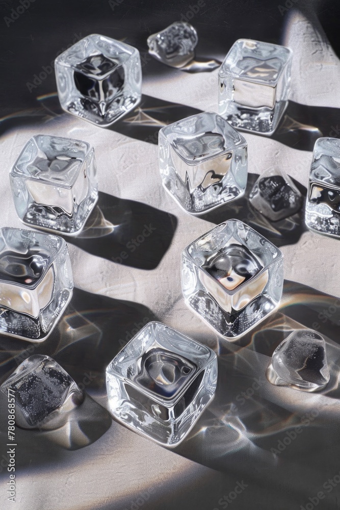 Aufkleber group of ice cubes on a table, suitable for various uses