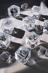 Group of ice cubes on a table, suitable for various uses