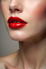 Fototapeta premium A close-up of lips with a slight smile and red lipstick