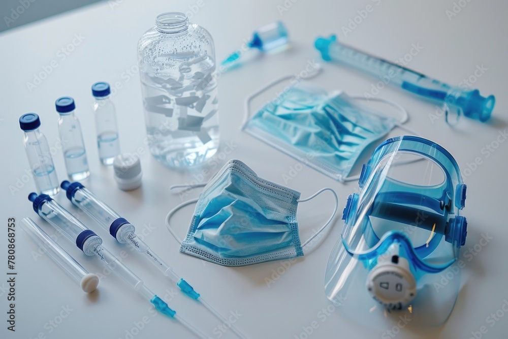 Poster a table displaying various medical equipment. ideal for healthcare concepts