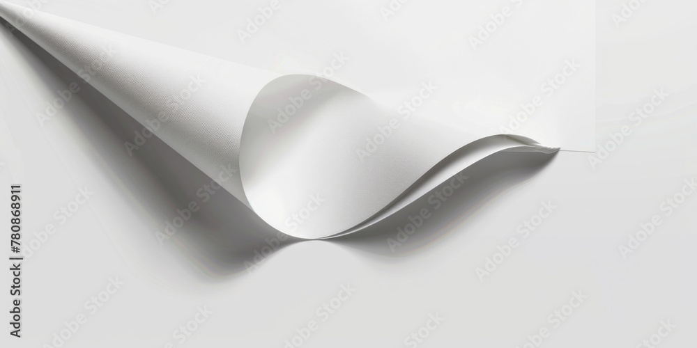 Poster A white paper sheet with a unique curved corner. Suitable for various design projects