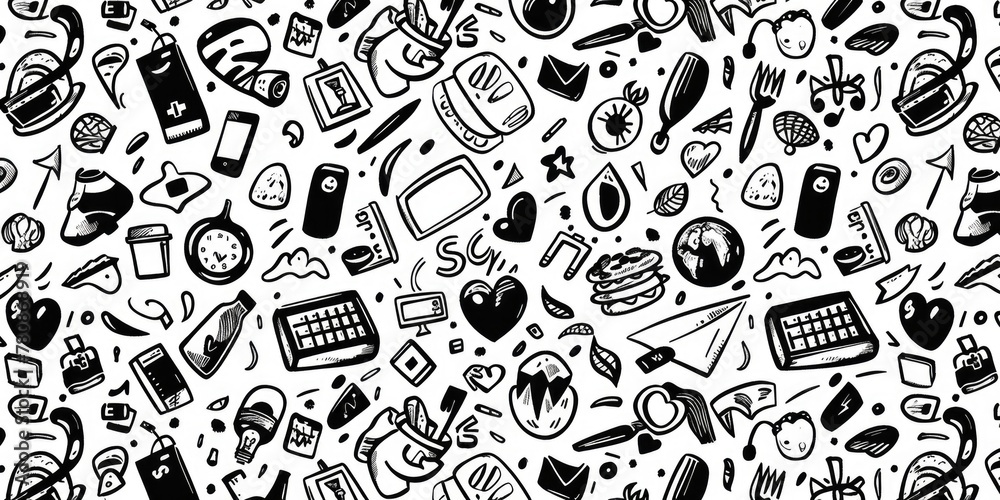 Aufkleber a detailed black and white drawing of various objects. suitable for graphic design projects