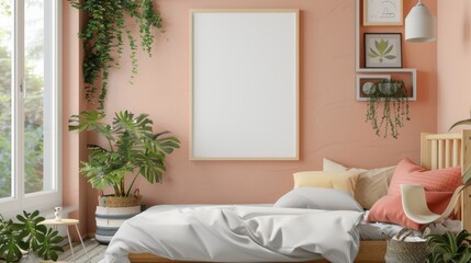 A delightful mock-up of a poster frame in a children's room setting