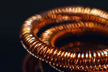 Detailed view of a coil of copper wire, suitable for industrial or electrical concepts - obrazy, fototapety, plakaty