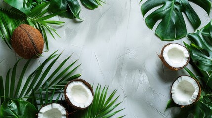 Fototapeta na wymiar Fresh coconuts on a wooden table, perfect for tropical themed designs