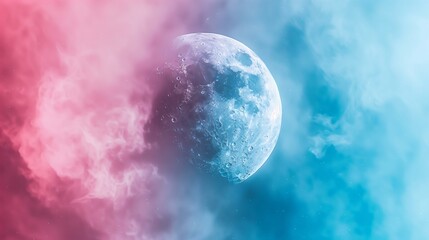 Obraz na płótnie Canvas abstract moon background with pink and blue colored smoke