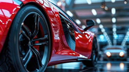 Close up of a red sports car. Perfect for automotive advertising